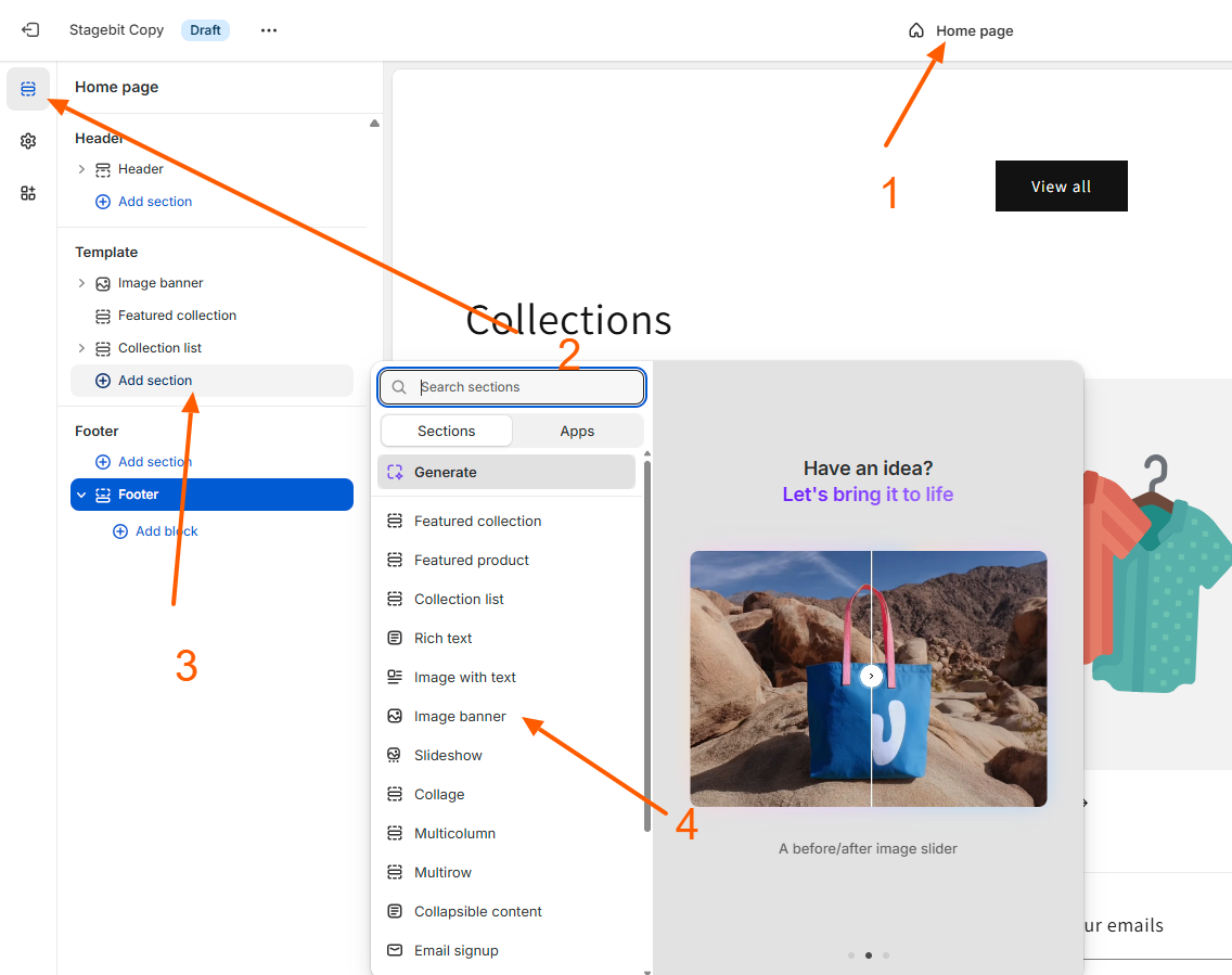 Add section Shopify