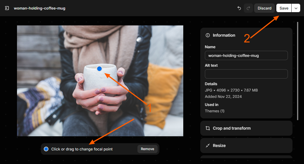 Adding focal point to the image in shopify