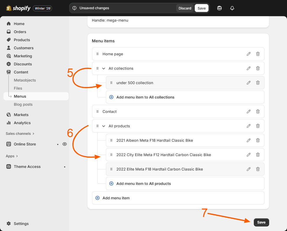 Mega menu structure in Shopify