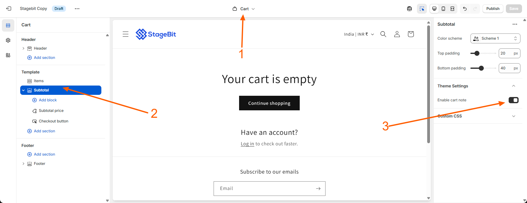 Adding notes to cart page