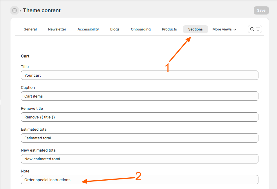Change the label for notes in shopify