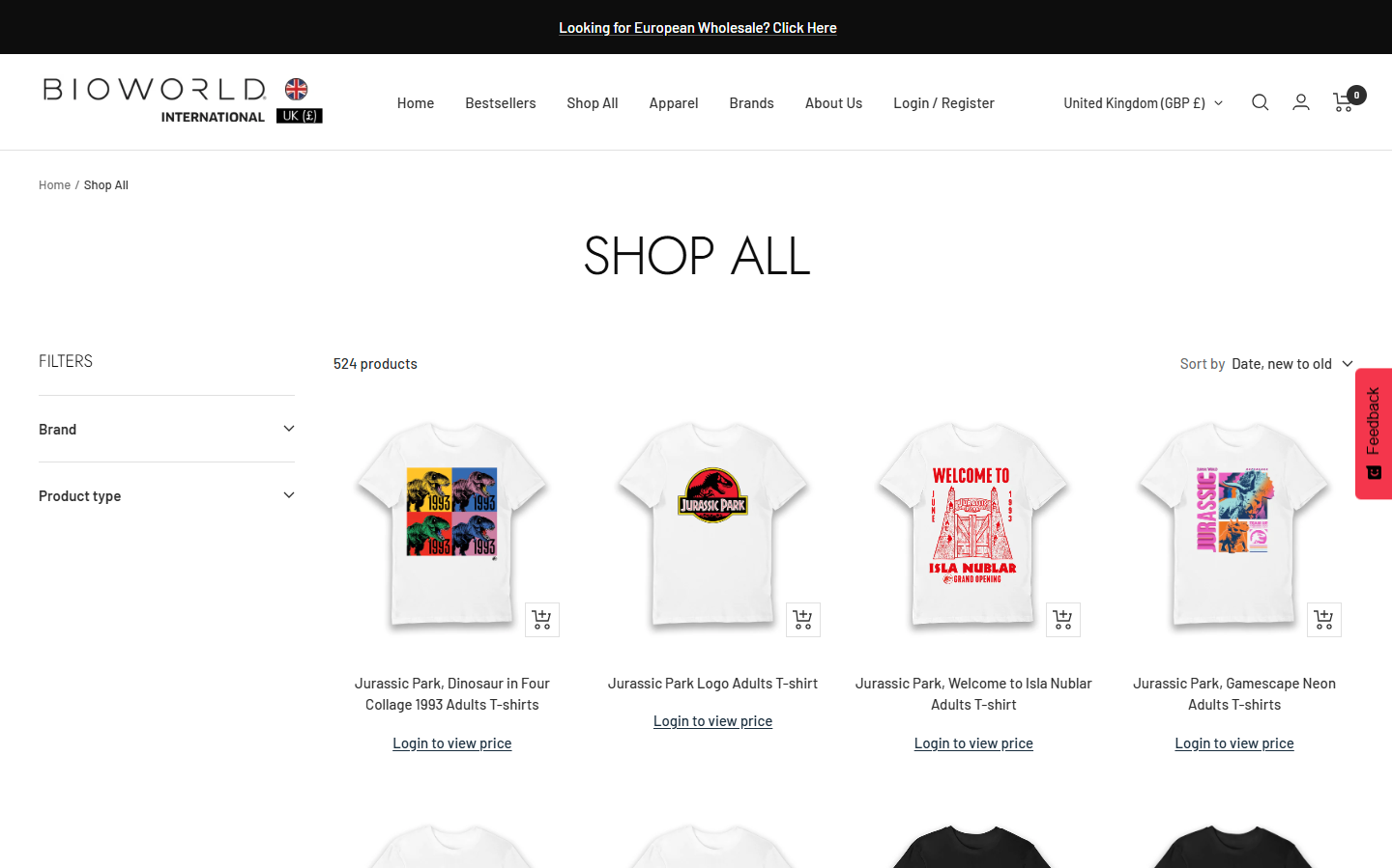 Magento 2 product listing page for BioWorld International with optimized navigation and structured B2B catalog for UK and European markets