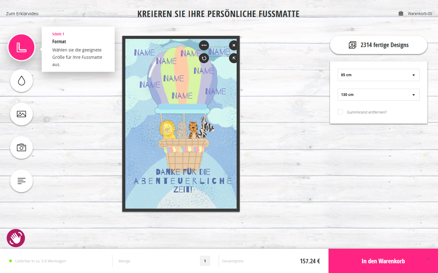 Shopify customization system displaying personalized mat preview with intelligent pricing computation and cart metadata architecture