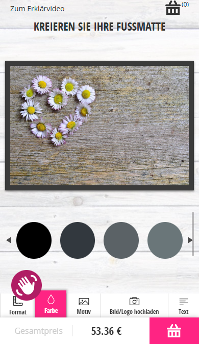 Responsive Shopify product customization page showing dynamic mat size selection and automatic price calculation