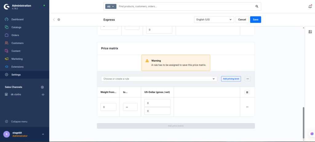 price matrices