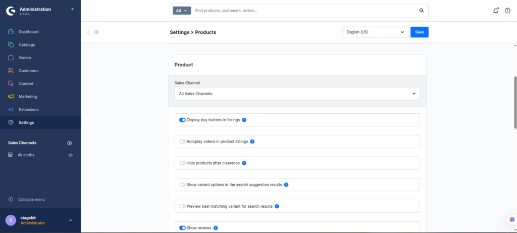Product Settings