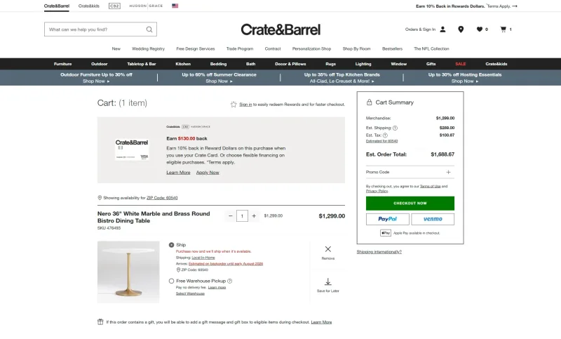 Crate & Barrel optimized Magento 2 checkout experience